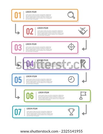 Infographic labels design template. Timeline with 7 steps to success. Business presentation. Vector illustration.