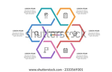 Infographic hexagon cycle. The pie chart is divided into 6 parts. Vector illustration.