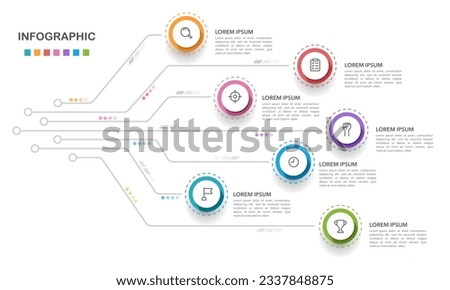 Seven options infographic digital line template. Business presentation. Data, Information, Technology. Vector illustration.
