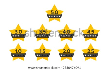 Collection of rating star icons. Review, Website, Application, and Service. Vector illustration.