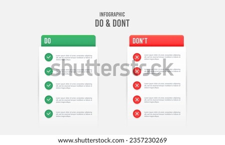 Infographic list comparing dos and don'ts template. Vector illustration.
