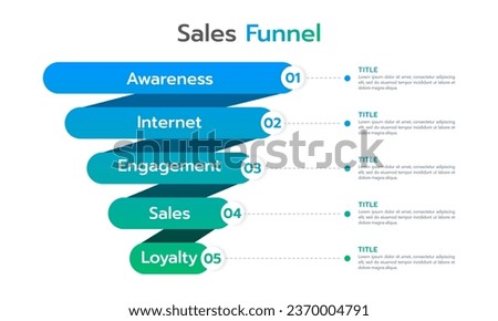 Sales funnel Infographic design template 5 steps to success. Vector illustration.