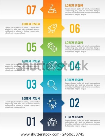 Infographic Timeline 7 Steps to Success. Milestone, Project, Information, Presentation and report. Vector illustration.