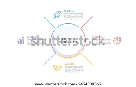 Infographic circle and thin line flat with 4 processes. Business presentation. Vector illustration.