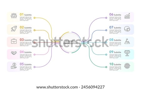 Business Infographics elements data. 10-steps information. Business presentation, Organization, Project, Marketing and Planning. Vector illustration.