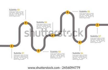 Infographic roadmap design template. Business Timeline of 7 Important Business Events annual business presentation. Vector illustration.