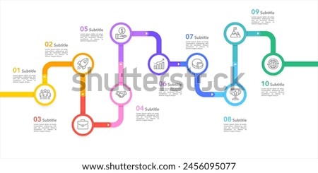 Infographic colorful template. Business Timeline of 10 Important Business Events annual business presentation. Vector illustration.