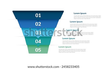 5 Process or steps. Sales funnel business infographic design template. Vector illustration.