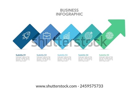 Business presentation growth arrow template. Infographic 5 steps or process to success. Vector illustration.