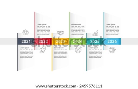 6 years timeline of business design template. Business presentation, Roadmap, Milestone and Business planning. Vector illustration.