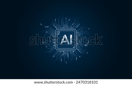 AI chips. Artificial intelligence circuit line design. Machine learning design. Smart technology, AI, CPU, GPU. Vector illustration.