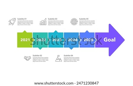 6 important business events Arrow Infographic design template. Timeline, Milestone, Report and Business presentation. Vector illustration.