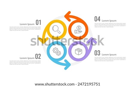 4 process or steps. Infographic element circle and arrows design template. Business presentation, Report, Data, and Planning. Vector illustration.