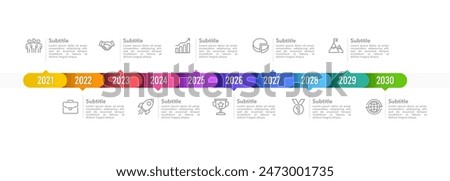 10 milestone of company. Business visualization timeline infographic template with. Business presentation and Annual report. Vector illustration.