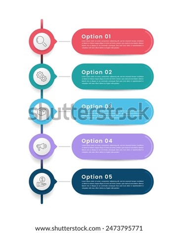 5 process or timeline of business to success. Infographic vertical labels design template. Choice, Choose, Step, and Business presentation. Vector illustration.