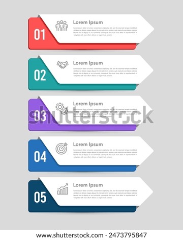 5 process or options of business to success. Infographic vertical labels design template. Choice, Choose, Step, and Business presentation. Vector illustration.