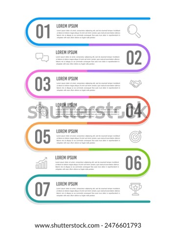 Vertical infographic 7 process to success for presenting information about the business. Workflow, Business presentation and Timeline. Vector illustration.