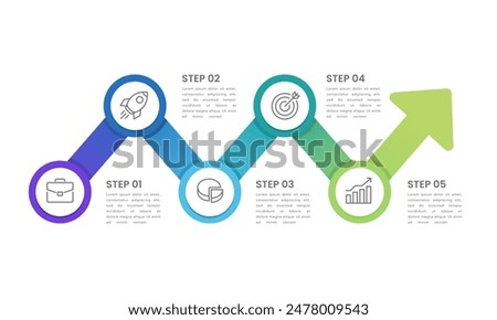 Business presentation arrows style and turning point important. Infographic 5 steps to success. Vector illustration.