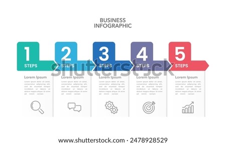 5 steps or options infographic labels and arrows design template to success. Business presentation, Banner, Brochure, Report and Planning. Vector illustration.