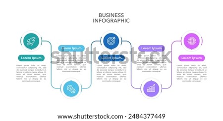 Business infographic template timeline with five element for presentation. Workflow, marketing, planning, timeline and annual report. Vector illustration.