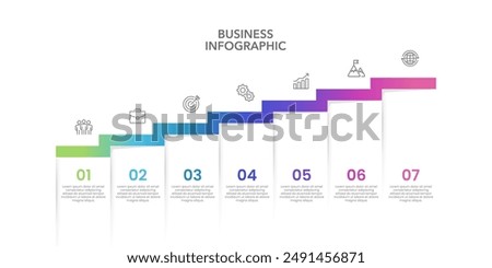 Infographic Timeline 7 Steps to Business Goals. Business presentations, reports, data, banners, milestones and planning. Vector illustration.