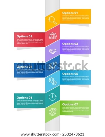 Vertical brochure infographic 7 options. Business presentation, Banner, Poster, Strategy and Marketing. Vector illustration.