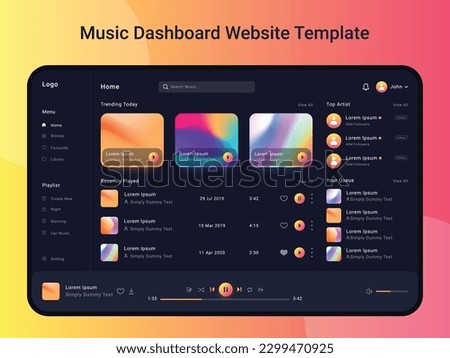 Music dashboard website template editable and vector