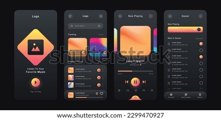 Music app ui template editable and vector