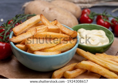 Similar – Foto Bild Belgische Pommes frites mit Sauce Andalouse