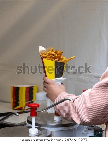 Similar – Foto Bild Belgische Pommes frites mit Sauce Andalouse