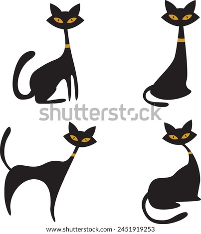 Mid-Century Black Cat Modern Vector