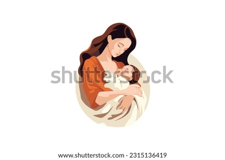 Mother hugging her baby for Mother's Day. Vector illustration of a mom breastfeeding her baby.