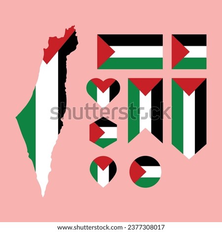 Set of Palestine flag Icon Vector Illustration Map of Palestine Flag country flag