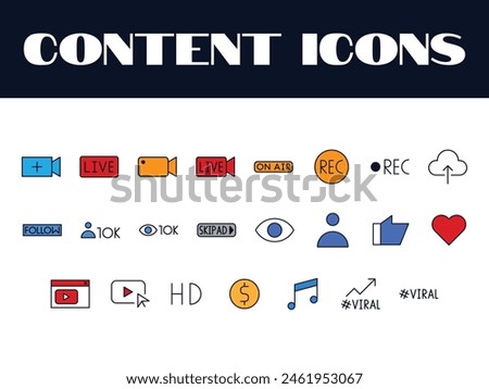 Content Creator Icons Set. Influencer Icon Illustration Vector. Social Media content vector.