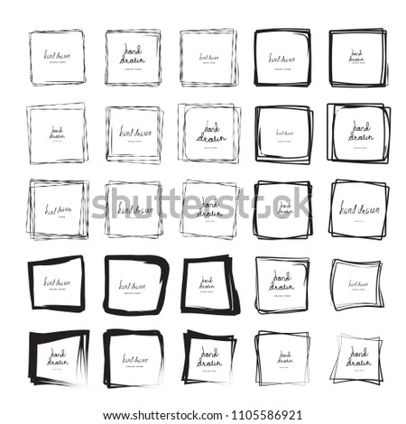 Hand drawn ink line squares vector illustration. Square doodle sketches scribbles for frames isolated on white with place for text. Pencil handwritten art imitation