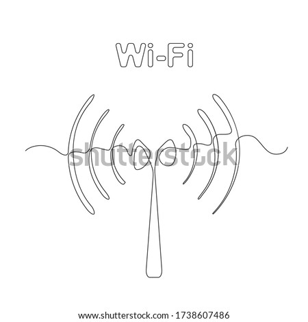 Continuous line wifi illustration. Simple one line hot spot contour, free internet zone sketch, minimal linear wi fi icon design, single outline internet access sign