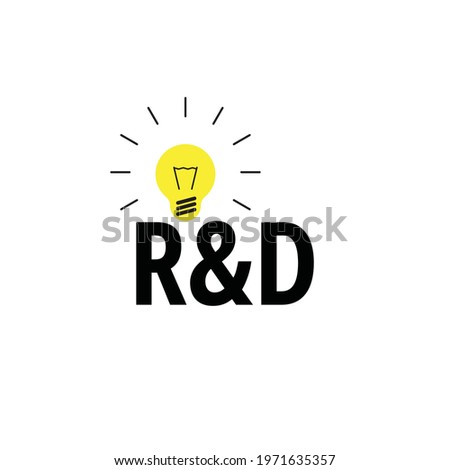 RD icon. Research and development symbol with light bulb, rnd sign, R and D graphic element, innovation investment concept