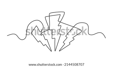 Line drawing lighting strike icon. Single draw battery charger, line art thunderbolt symbol, continuous monoline drawing lightning bolt, one outline lineart logo, linear vector illustration