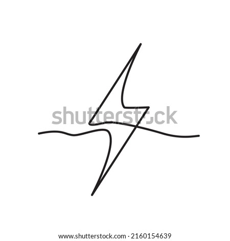 Line drawing lighting strike icon. Single draw battery charger, line art thunderbolt symbol, continuous monoline drawing lightning bolt, one outline lineart logo, linear vector illustration