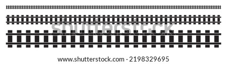 Railway line icon, rails border, train tracks sign, railroad pictogram brush, railway seamless track, rail way lines, tramway, metro, subway path vector illustration