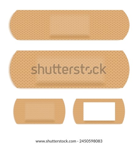 Bandage Plaster Icon, Medical Patch Symbol, Band Aid Silhouette, New Beige Sticking Plasters, Bandaid Patches Flat Icons on White Background, Vector Illustration