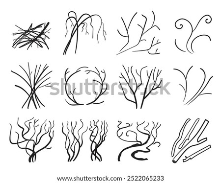 Branches pile icon isolated. Dry twigs pile ready for campfire, black sticks, boughs heap symbol, dry thin branches, brushwood