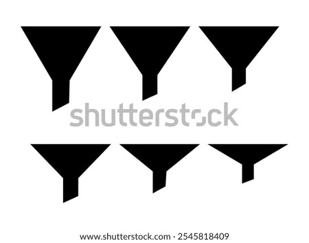 Plastic Funnel Icon, Kitchen Utensil Symbol, Equipment, Funneling Silhouette, Minimal Black Funnel Sign on White Background