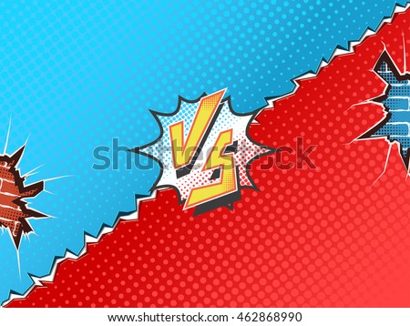 Versus letters fight backgrounds comics book superhero. Vector illustration. Crumbling wall with brick background.