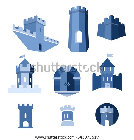 Castle tower, turret, kingdom fortress and castle gate vector icon