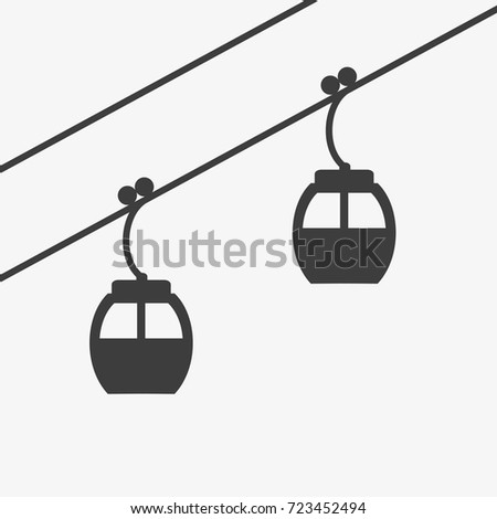 Ski cable lift icon for ski and winter sports. Design for tourist catalog, maps of the ski slopes, placard, brochure, flyer, booklet. Vector illustration.