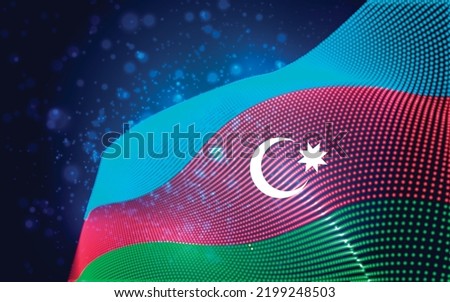 Azerbaijan flag bright glowing abstract dot dotted flag baku moon star blue background sky