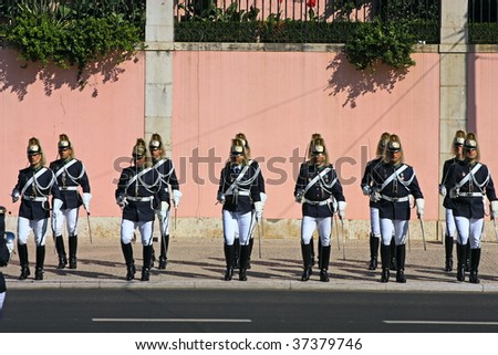 LISBON - SEPTEMBER 20:  Soldiers changing the guard in Lisbon in September 20, 2009 in Portugal.