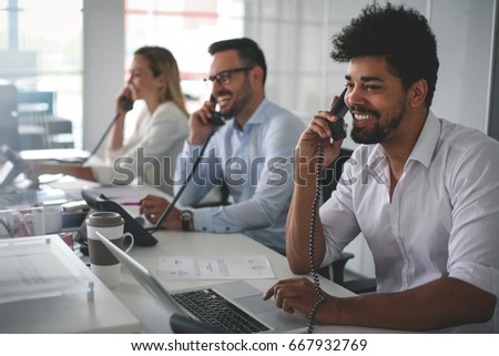 Similar – Image, Stock Photo Smiling businesswoman answering phone call