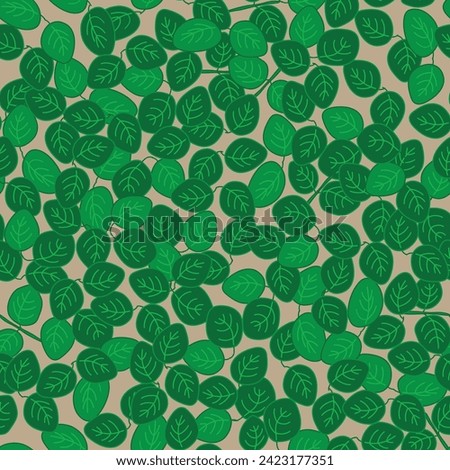 These bright green round leaves are the leaves of the partridge berry, or the Mitchella repens, growing in the bogs of the boreal forest or tiaga now creating a vector repeat seamless pattern design.